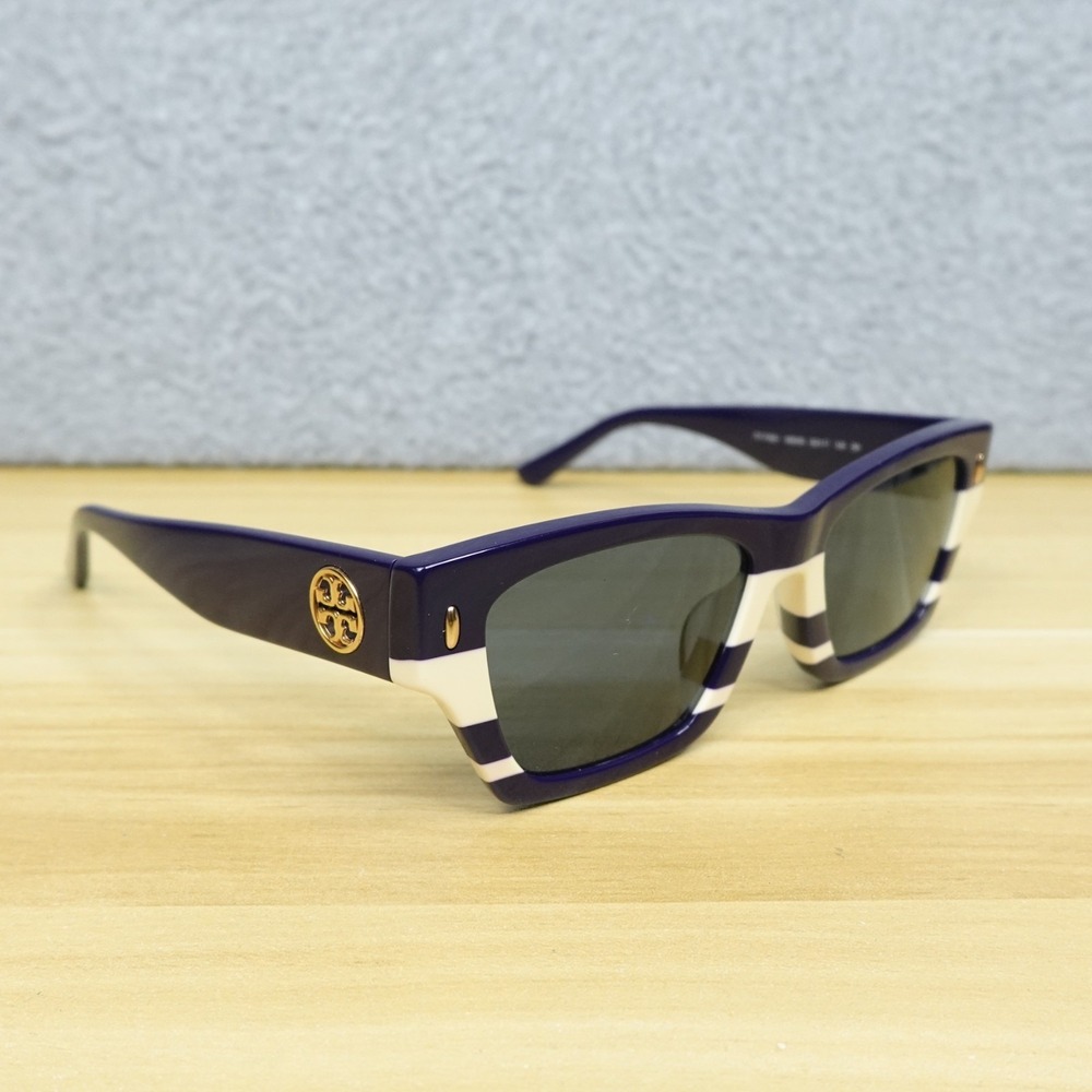 Tory Burch Sunglasses Womens Navy Blue Ivory Stripe TY7169U 1895/80 52-17-140